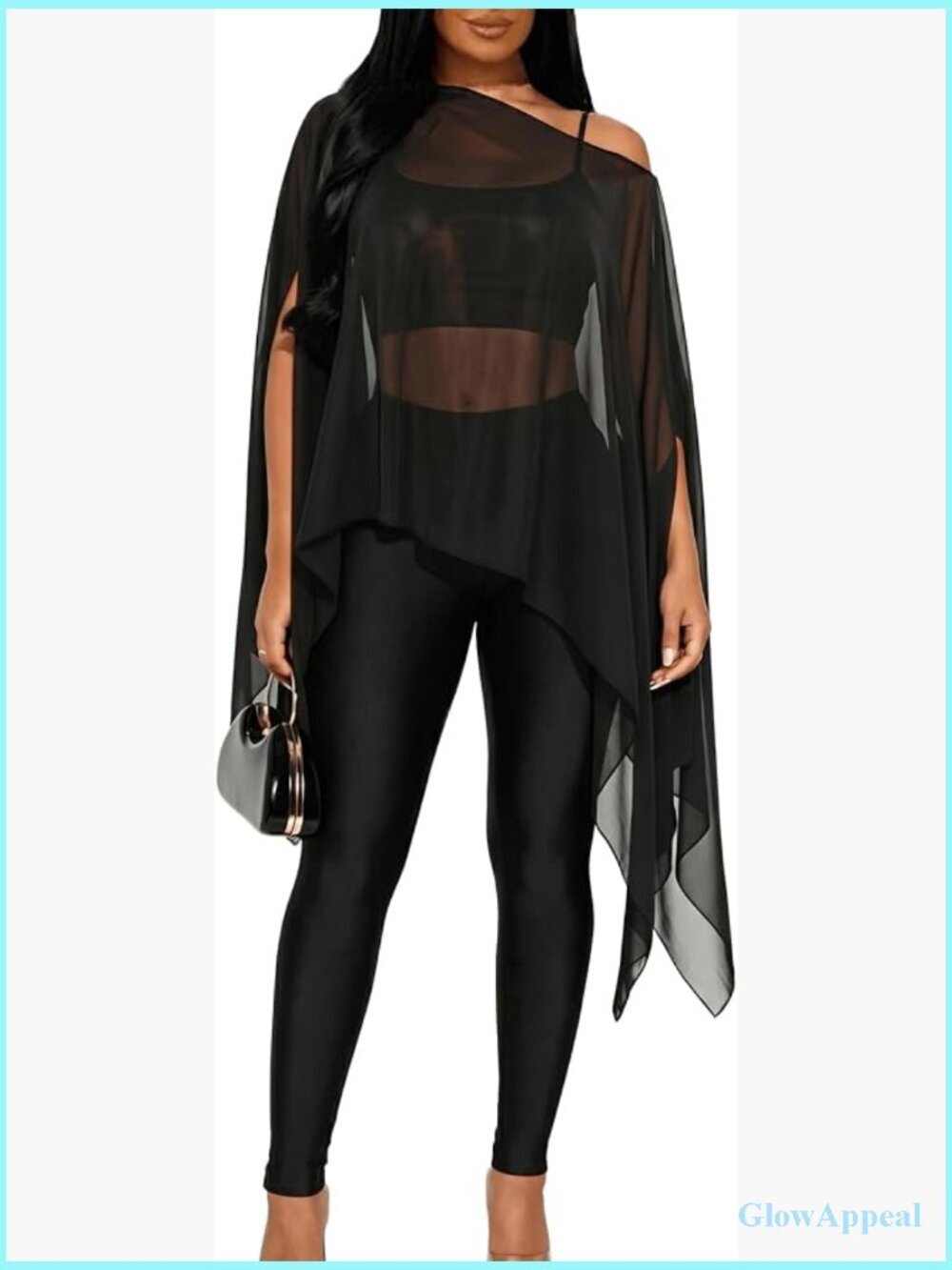 Off Shoulder 3 Piece Set Sheer Mesh Batwing Sleeve Bodycon Crop Top Pants